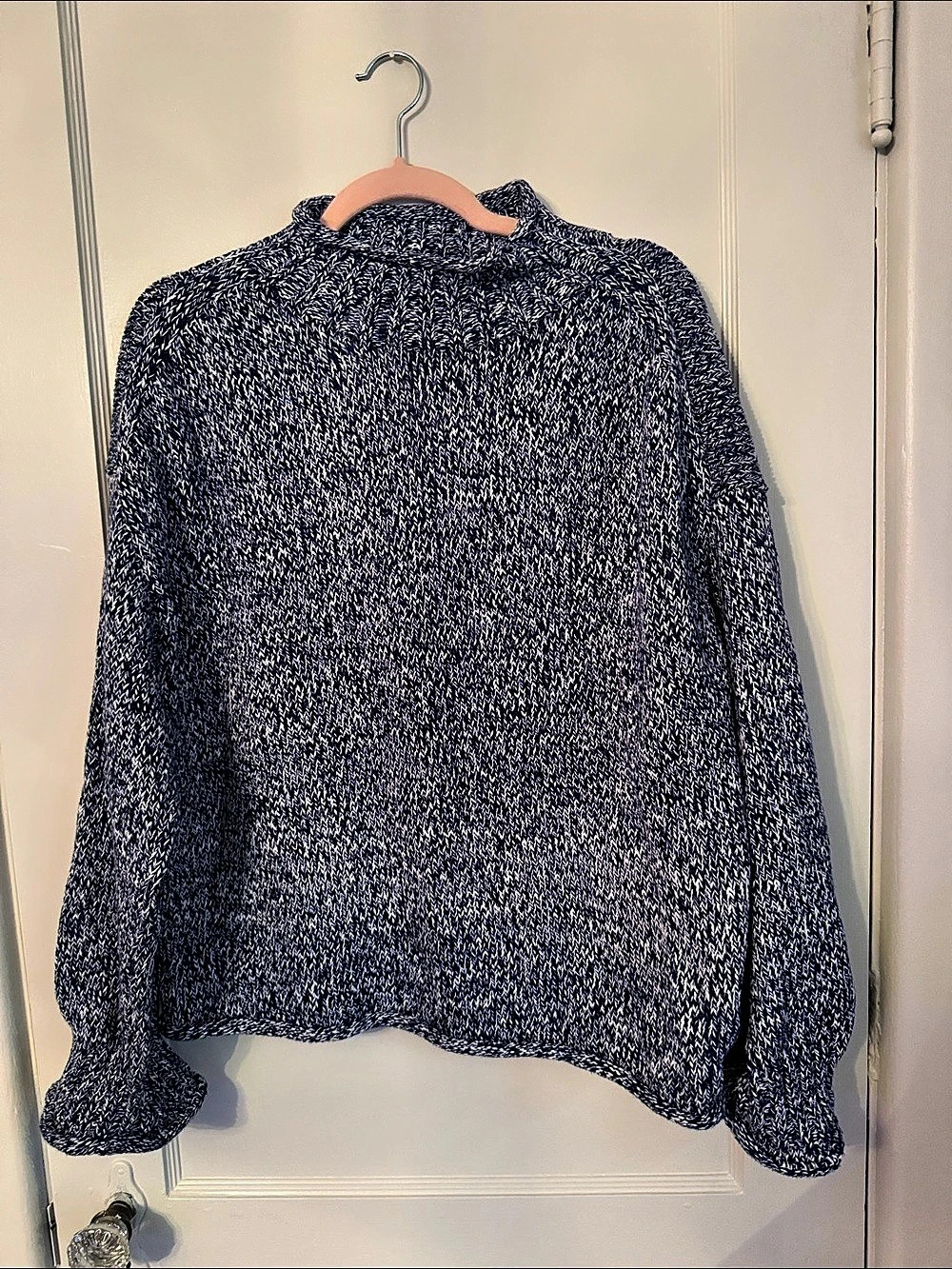 J.Crew Cotton Rollneck Sweater in Blue & White Size Medium